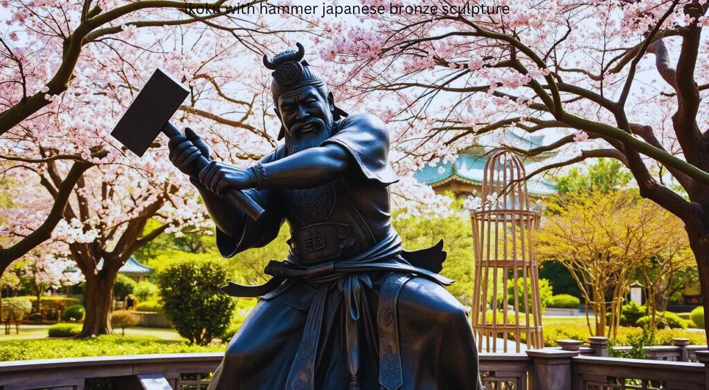ikoku with hammer japanese bronze sculpture